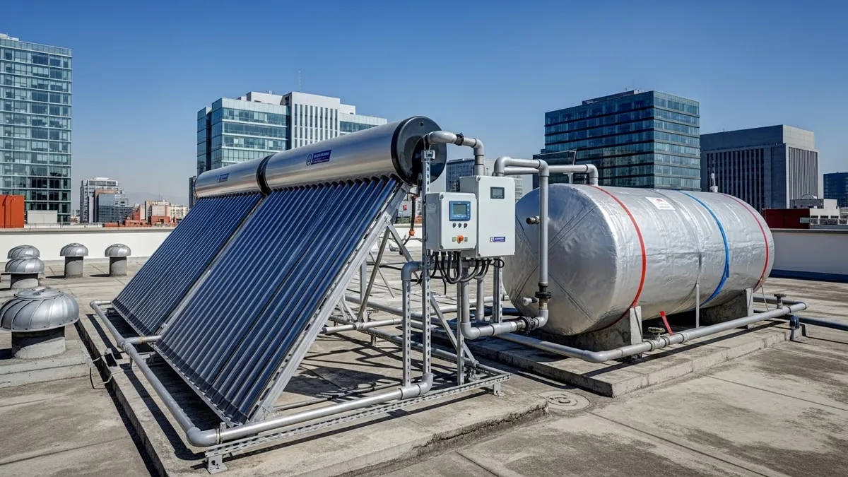 Conexión hidráulica de un sistema solar presurizado con termotanque y control en azotea