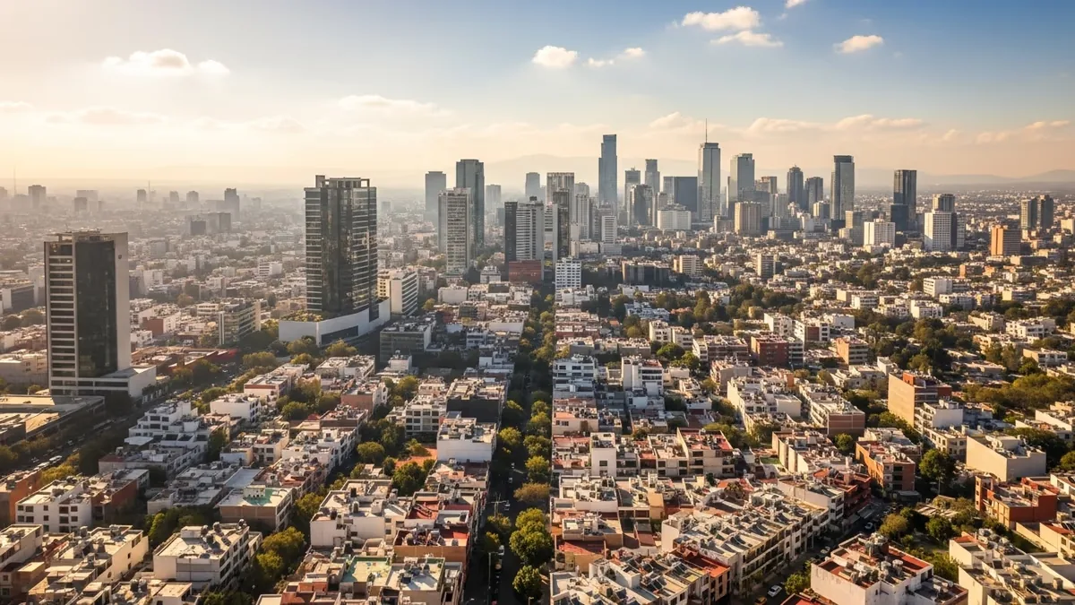 Vista aérea de la Ciudad de México, mercado principal de proyectos solares comerciales