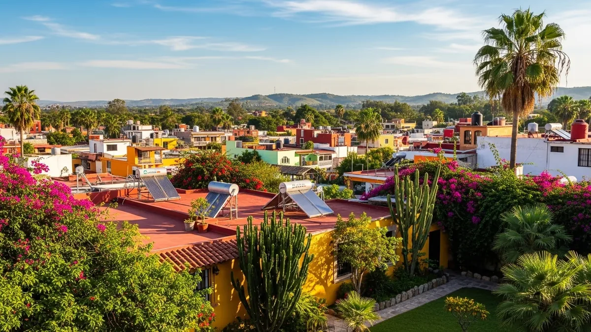 Casas de Cuernavaca, Morelos, con varios calentadores solares instalados en las azoteas
